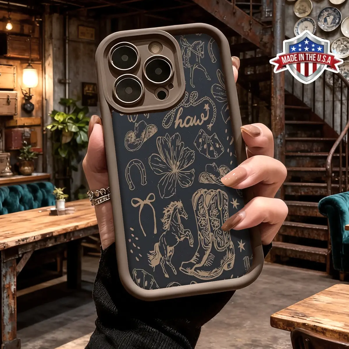Western Cowboy Style Thermoplastic Polyurethane Phone Case for iPhone 17,16,15,14 Pro Max,13,12,11,XR,XS Plus - Shockproof,Anti-Scratch,Slim Protective TPU Cover