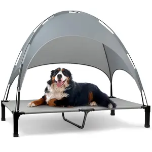 Elevated Dog Bed with Canopy, Outdoor Dog Cot with Removable Canopy Shade Tent, Portable Raised Pet Cot Cooling Bed for Dogs and Cats