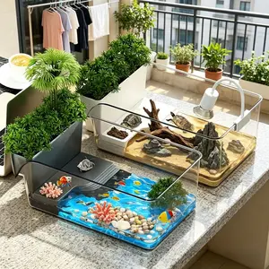 Luxury Desktop Turtle Tank with Sun Deck, High-Definition Transparent Body, Easy Maintenance Aquarium for Living Room and Study Room