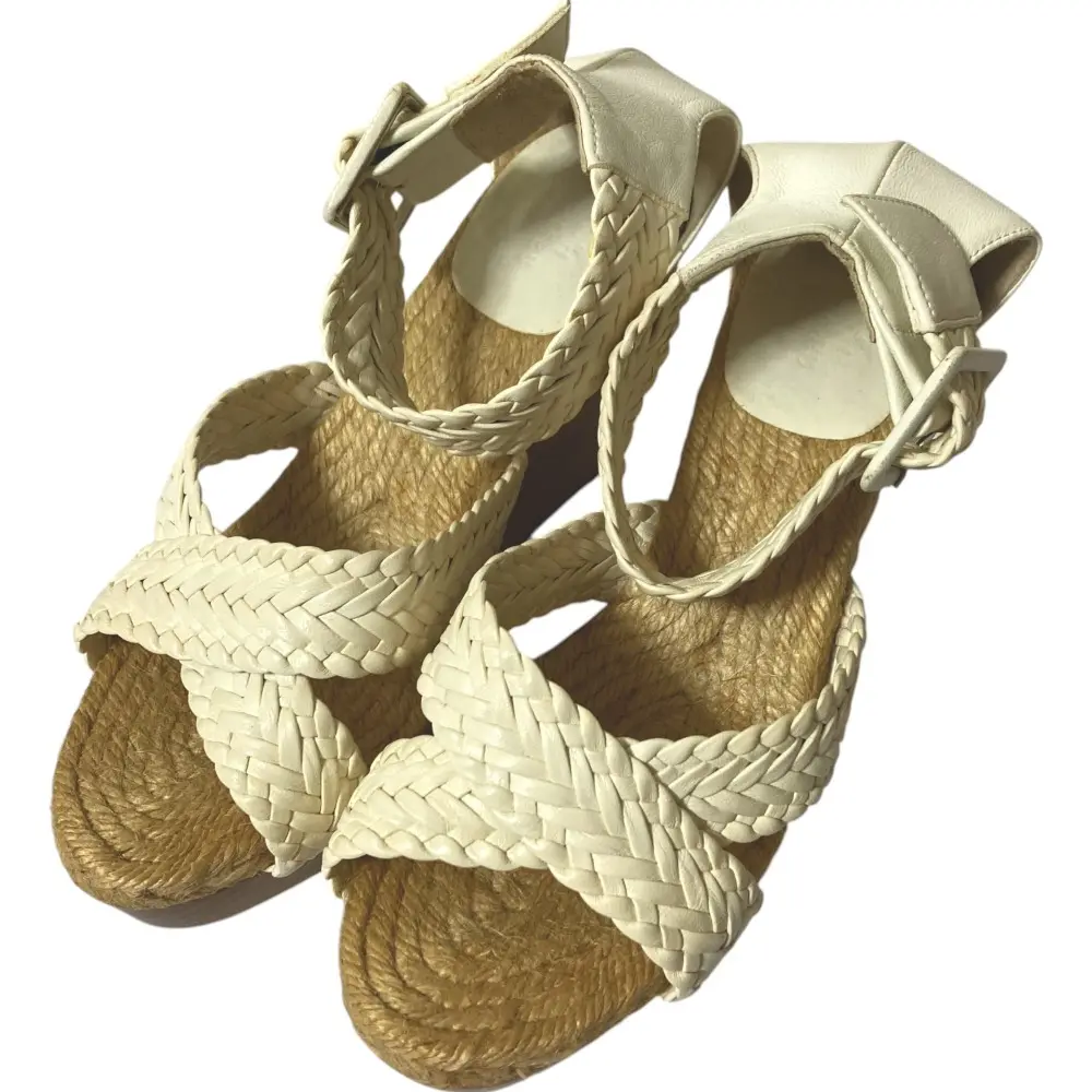 Pre-owned HERMÈS Others Small Leather Goods Hermes Mesh Leather Wedge Wood Sandals