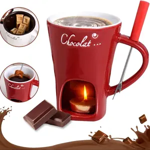 Chocolate Fondue Cup with Fork, Swiss Ice Cream Fondue Cup, Cheese Fondue Cup, Perfect for Chocolate, Caramel, Cheese Dipping Sauces