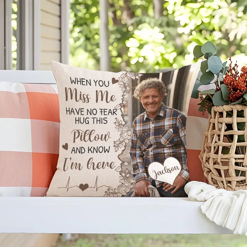 Custom Linen Pillow Cover 18x18 20x20 24x24, Square Personalized Photo Case, Cottagecore Organic Mother's Day Father's Day Gift, Natural Rustic Decor, Soft Washed Linen Memory Keepsake, Gift for Mom Dad Grandma, Washable Cushion Covers, Decorative Sofa &
