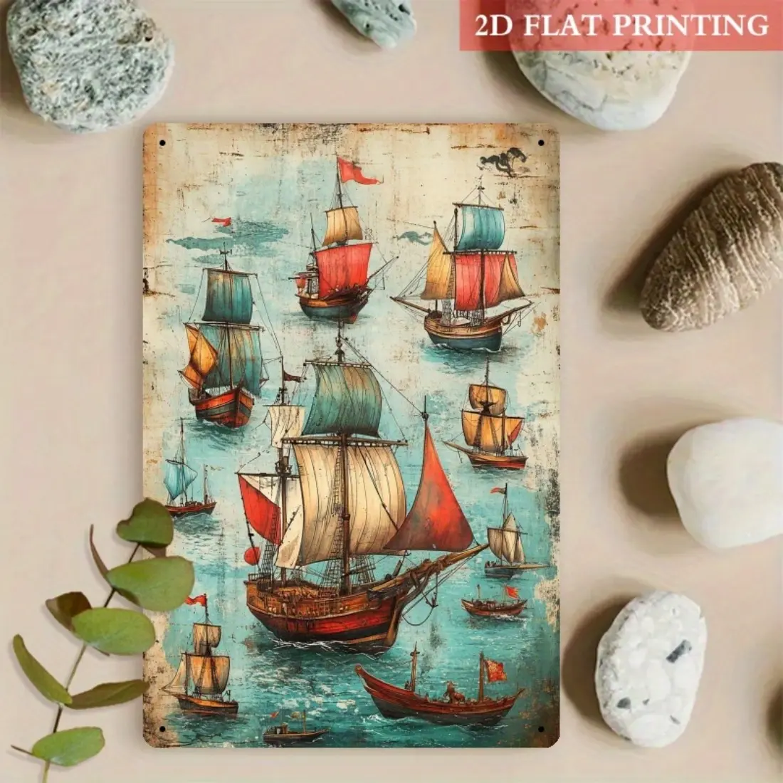 Vintage Nautical Ship Metal Sign - Rustic Sailboat Artistic Wall Decor