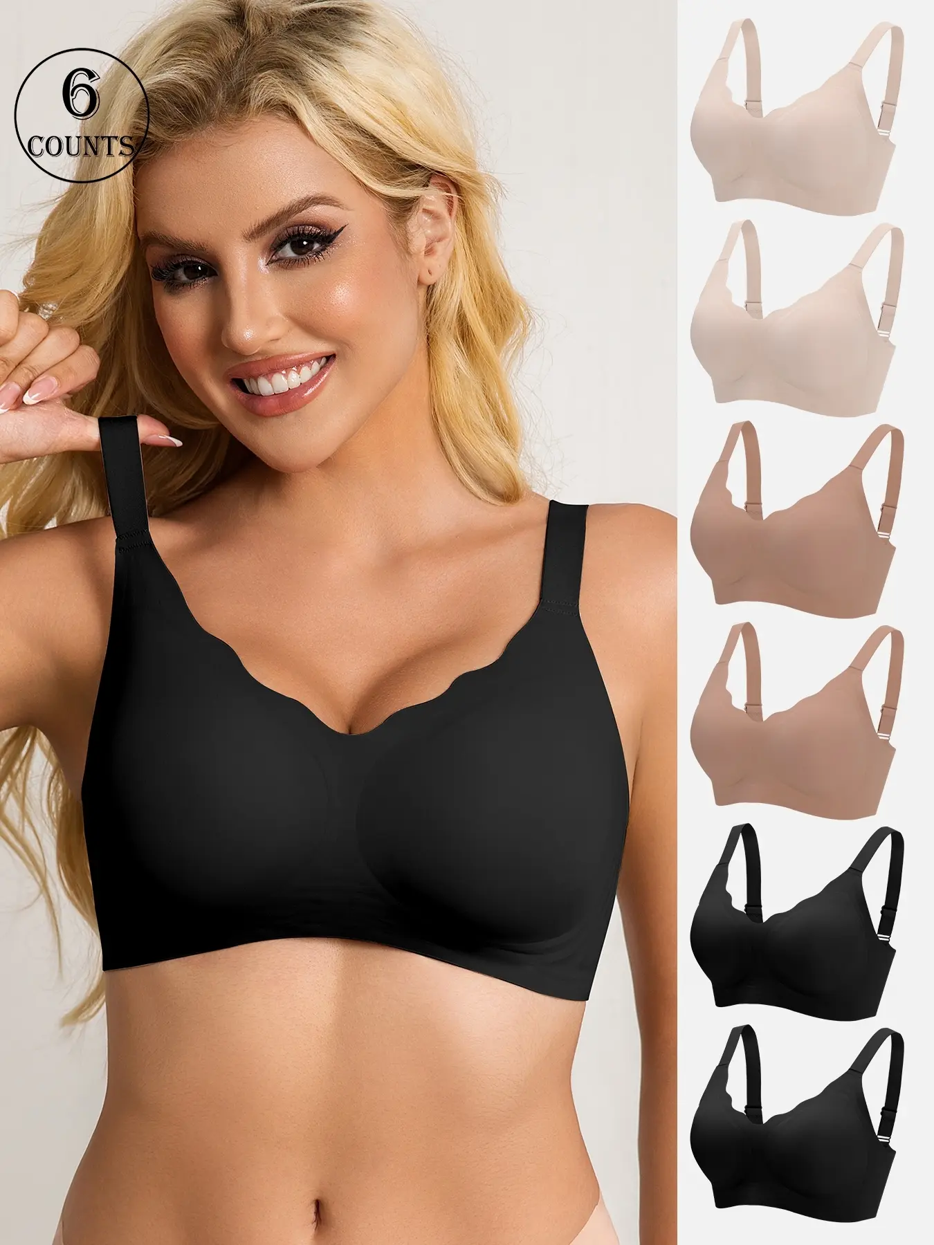 6 piece seamless jelly women's bras, Underwear, suitable for daily wear, all-season, comfortable and skin-friendly, wireless bras with lift and gather, padded with hook-and-eye back, perfect for yoga and sports