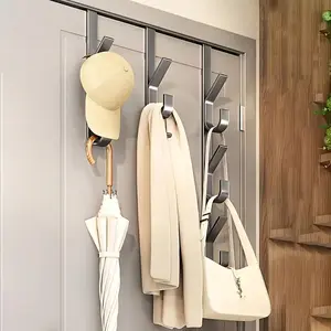 Door Back Hanger, 1 Piece 3/5/7 Rustproof Sturdy Hooks Door Back Storage Rack, Space Saving Storage Holder for Clothes, Hat & Bag, Home Organizer, Hangable, House Organizer, Room Organizer
