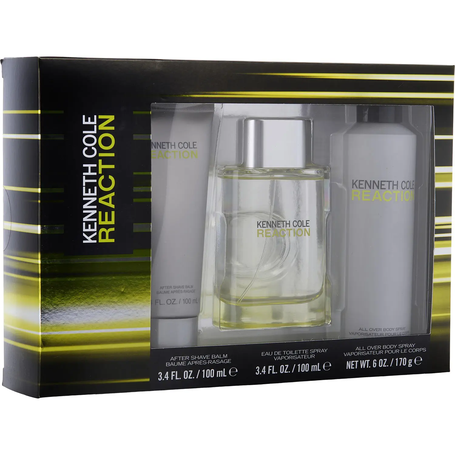 Kenneth Cole Reaction Set-Edt Spray 3.4 Oz & Aftershave Balm 3.4 Oz & All Over Body Spray 6 Oz For Men