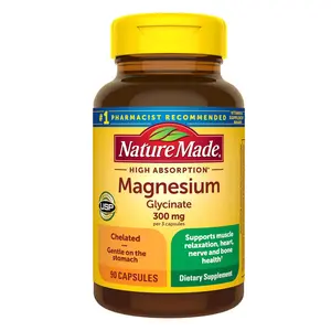 Nature Made High Absorption Magnesium Glycinate Healthcare Dietary Supplement, 300mg per 3 Capsules, Supports Muscle & Heart Health, 90 Bisglycinate Capsules, 30-Day Supply