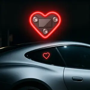 Cute Heart Solar Car LED Light, Soft Neon Glow Ambient Light for Car Rear Window, Sweet Gift for Girlfriend & Couples, Valentine’s Day & Anniversary Car Decor, Viral Aesthetic Car Accessory -YY0