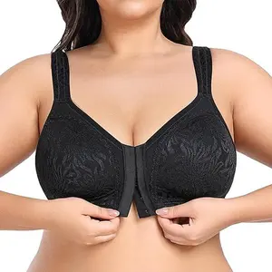 Wingslove Women's Front Closure Minimizer Bra Full Coverage Wirefree Comfort Bras Non Padded Plus Size Underwear