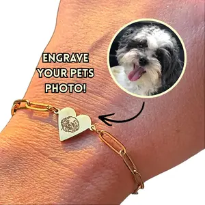 Personalized Pet Photo Bracelet Custom Name Engraving & Pet Memorial Charm Jewelry Gift For Dog MOM 18K Gold PVD Stainless Steel Layered Look Minimal Meaningful