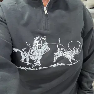 Rope & Ride Sweatshirt - Western Style Loose-Fitting 3/4 zip sweatshirt for Women & Men - Black 50% Poly 50% Cotton - DTF Print for 50-100 Washes - Unisex Fit