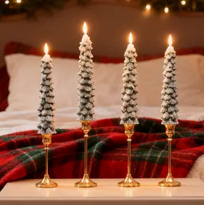 Snow Covered Christmas Tree LED Candles Flameless Taper Candles with Remote Timer Dimmable Battery Operated 9.84 Inch Winter Decor Set Traditional Ornaments for Festive Touch Decoration