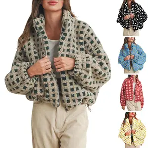 Women's Warm Plaid Sherpa Fleece Jacket Soft Teddy Fleece Zip Up Relaxed Fit with Adjustable Drawstring Hem Cozy and Stylish FallFreshnessGift