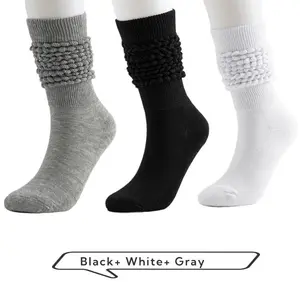 3 Pairs Fashionable Slouch Socks for Man Women and Girl Soft Chunky Calf Sock Winter Stacked Warmmers Casual Socks in Black White Gray Minimalist Everyday Wear