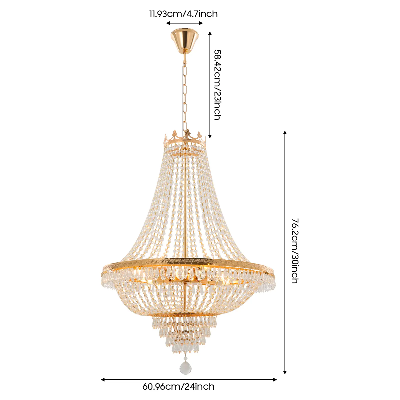 CNCEST Modern Luxury Crystal Chandelier Ceiling Fixtures Pendant Lighting Home Decorate 11.93cm Height 58.42cm Width 60.96cm Length from China Golden Round Shape Glass Iron Polishing Electroplated Bending Engraving 9 E12 Bulbs 40W Max 110-120V