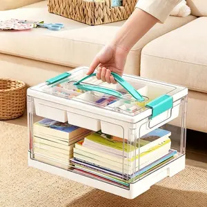 Kids Toy Storage Box Transparent with Handles for Lego Blocks Snacks Organizer Clear Plastic Container for Bedroom Playroom Home Organization