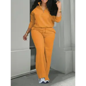 Ladies Sweatshirt Shorts Set with Pockets Women's 2-piece Set Of Polyester Fiber Sportswear Semi-zipper Sweatshirt Trousers Machine Washable Yellow Coffee Black Casual Suit