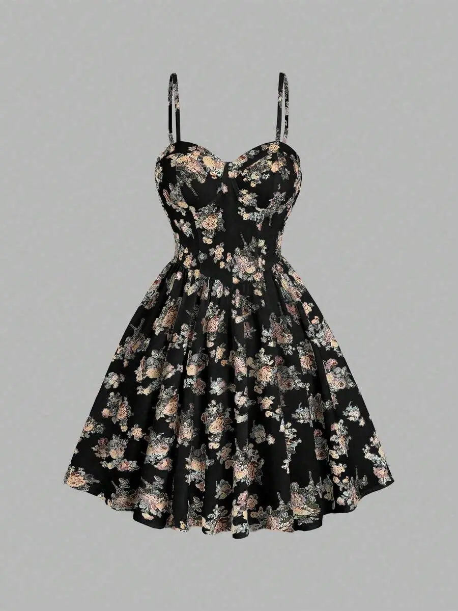 Chic Floral Print Bustier Mini Dress for Women Slim Fit Waist-Cinched Summer Dress Soft Breathable Outfit for Vacation and Casual Styling
