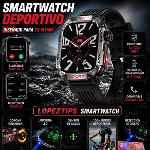 LOPEZ TIPS SMARTWATCH Ultimate Outdoor Smartwatch for Men LED Flashlight UV Money Detector Compass Altitude Sensor Alloy Rugged Case Sports Fitness Modes