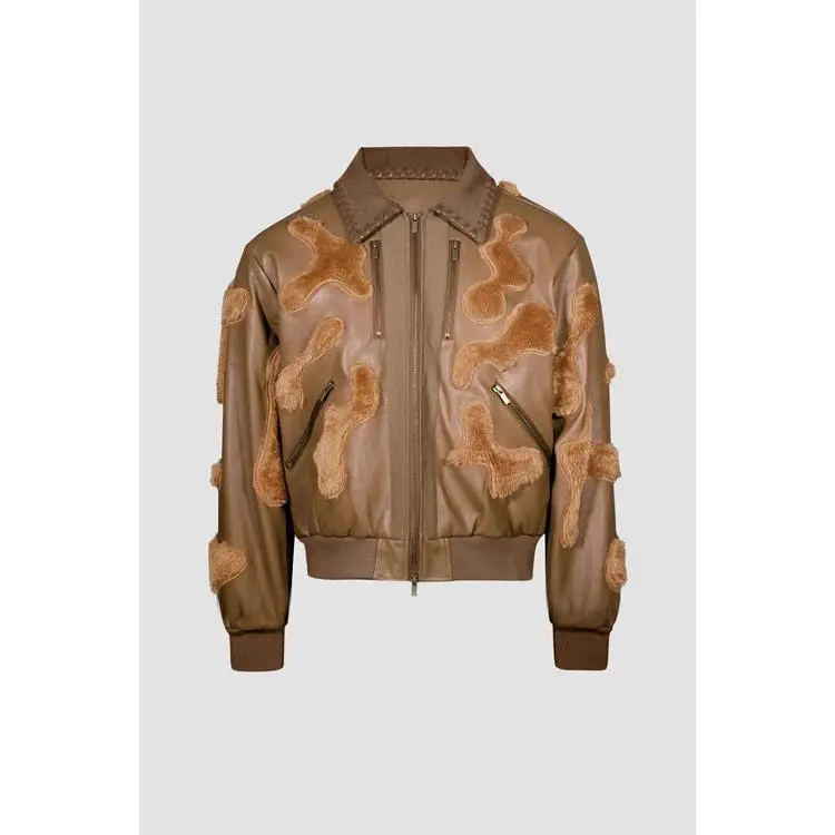Faux Fur Vegan Leather Camouflage Jacket
