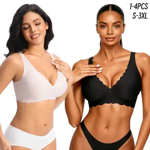 1/2/3/4/5PCS Jelly Wireless Bra Womens Scalloped Comfortable Wireless Bras Push Up Bralettes Seamless Tshirts Bras Deep V Everyday Bras S 3XL