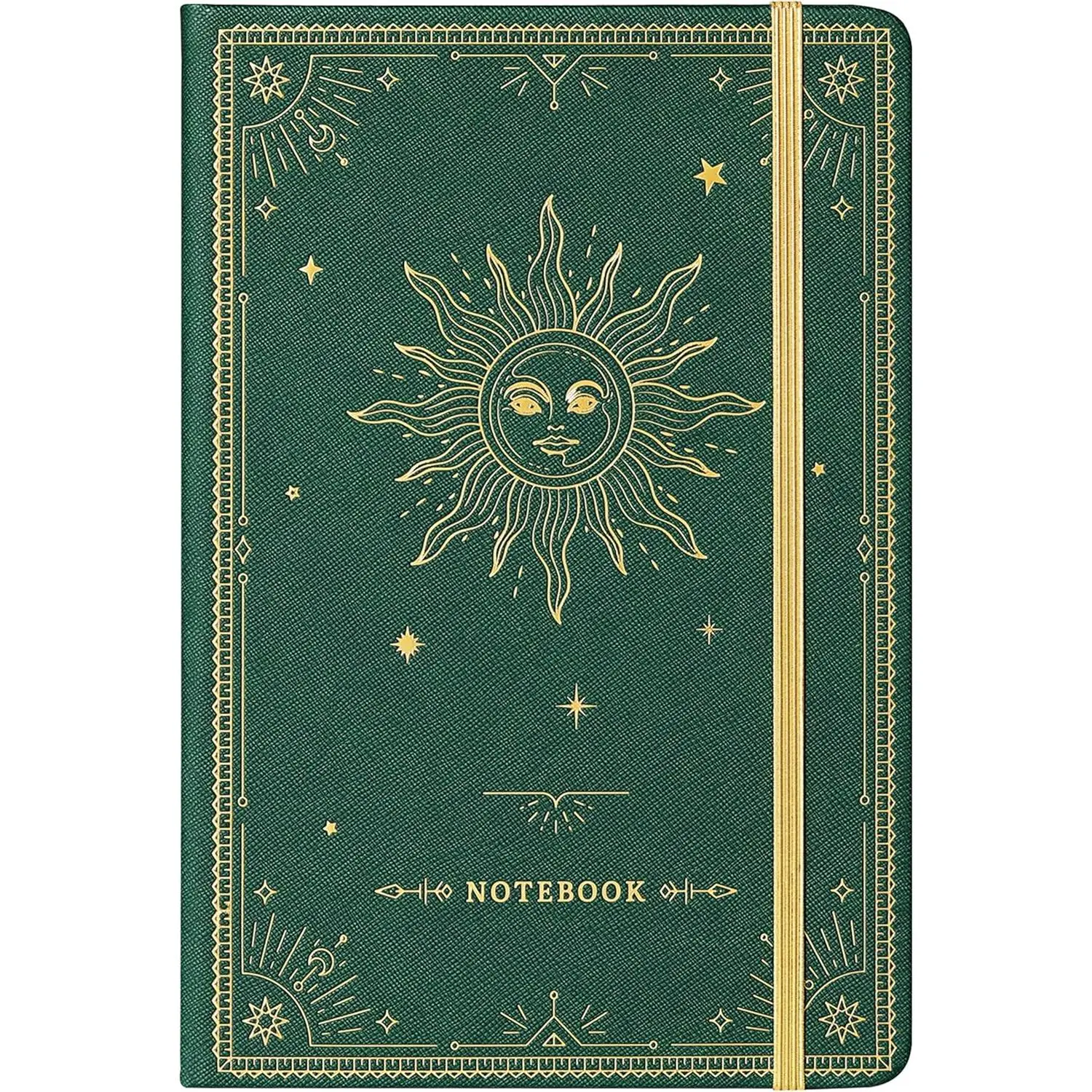 Hardcover Ruled Notebook - Thick Paper Faux Leather Stationery Journal with Pocket, Page Dividers, Band, 144 Pages, Large Size (5.8x8.4in) - Dark Green Gift for Writing, Hardcover Notebooks
