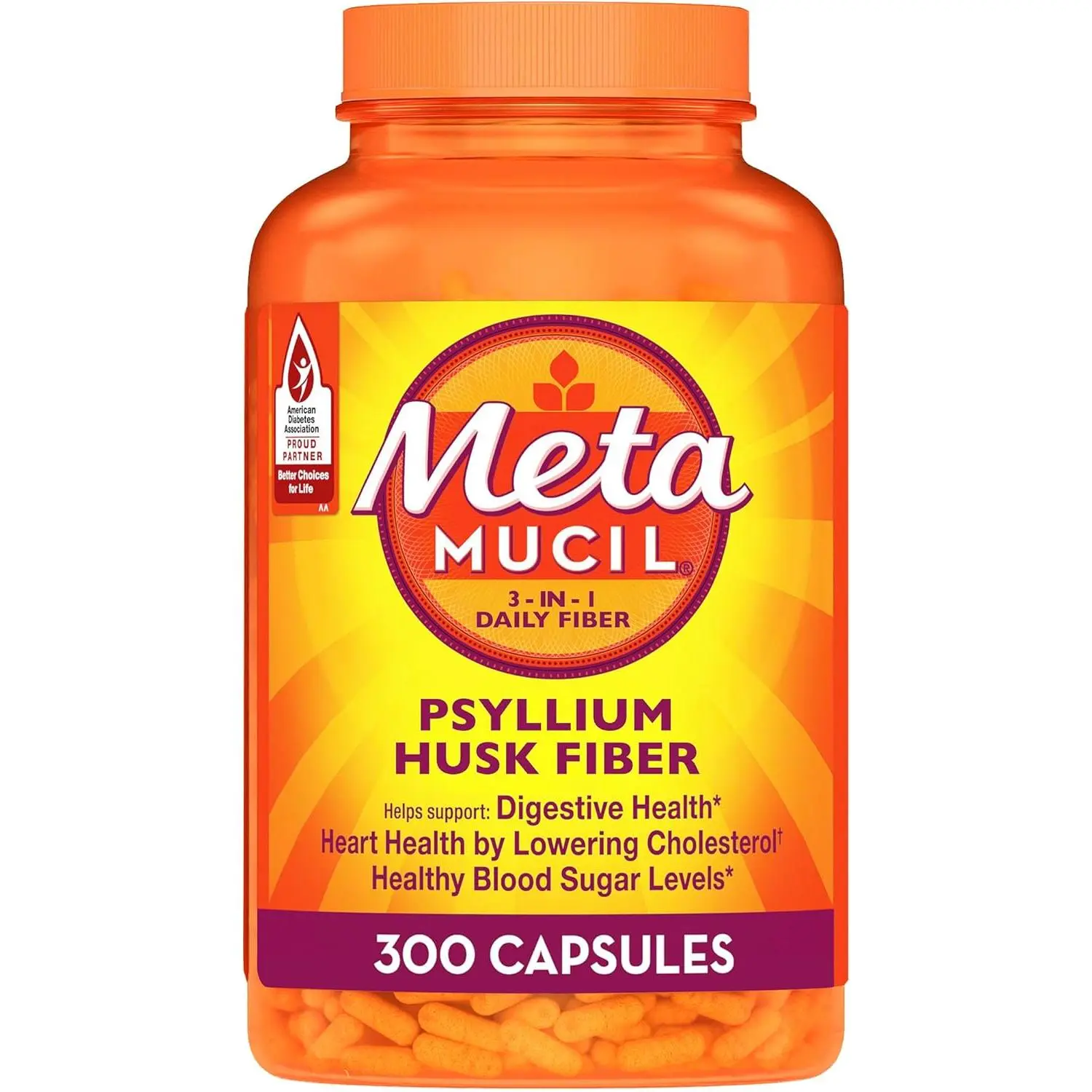 Metamucil, Psyllium Husk GLP-1 Friendly Fiber Capsules, 300 Capsules, 3-in-1 Fiber Supplement, Daily Psyllium Husk Fiber Capsules Help Support Digestive Health by Promoting Regularity*