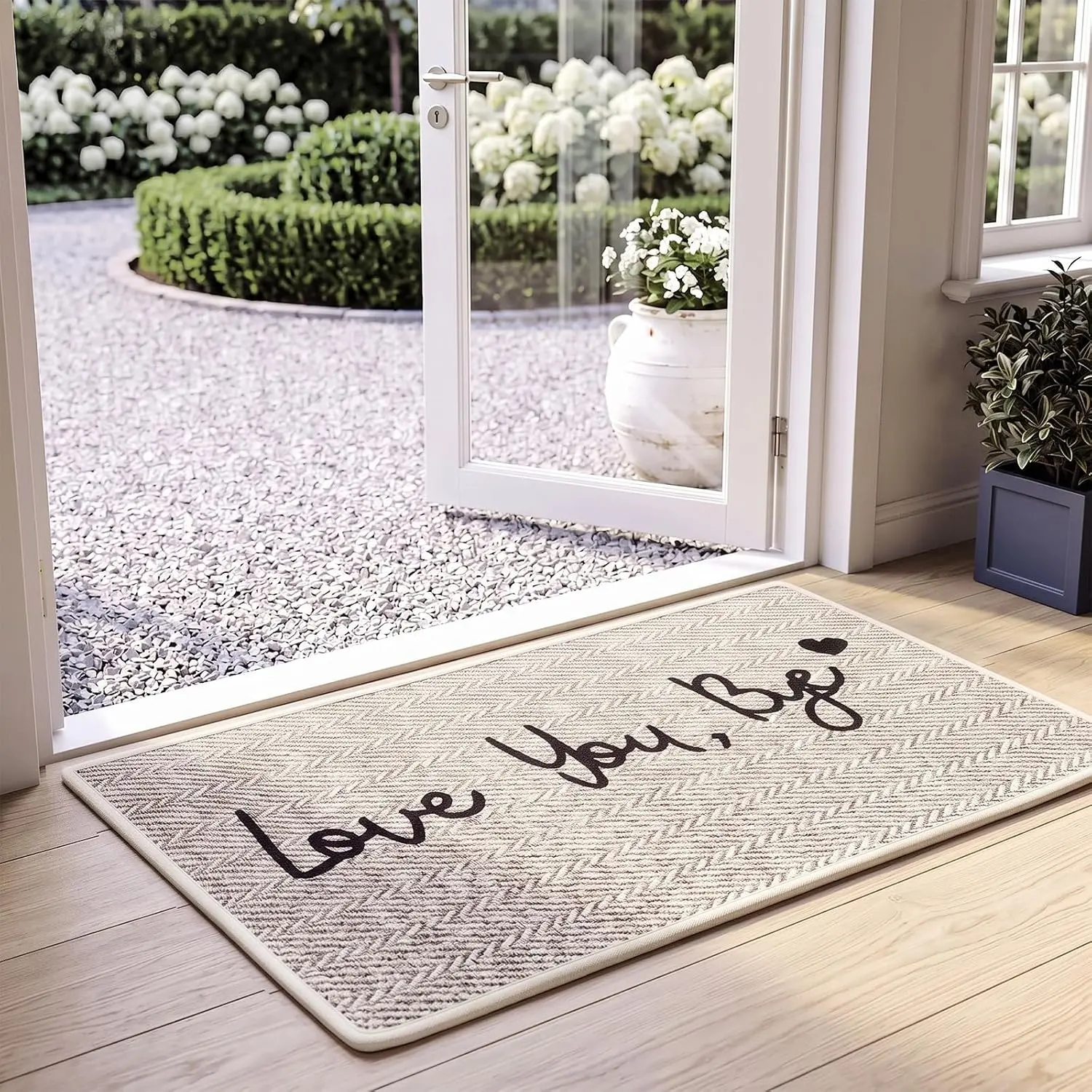 17''x29'' Love You Bye Indoor Door Mat Boho Farmhouse Art Porch Rug Non Slip Entryway Low Doormat Herringbone Carpet Washable for Inside Porch Beige