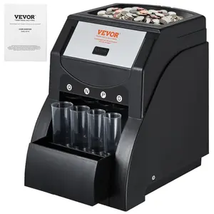 summervibes VEVOR USD Coin Sorter, Coin Sorter Machine for USD Coin 1 5 10 25, Sorts up to 230 Coins/min, Coin Sorter and Wrapper Machine Holds 200 Coins Included 4 Coin Tubes, Black