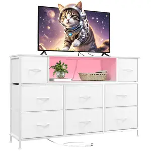 Dresser TV Stand,Entertainment Center with 8 Fabric Drawers,Media Console Table for TV with Open Storage Shelf Dresser