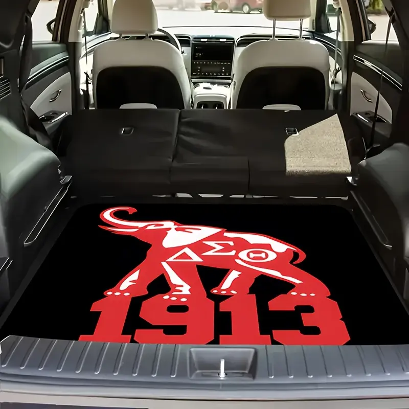 1pc Delta Sigma Theta 1913 AEO Elephant Pattern Trunk Mat - Non-Slip Polyester Liner for Cars, Adds Style & Protection, Spill Protection Mat | Vibrant Car Decor | Easyclean Material, Trunk Mat for Car, Car Interior Accessory, Auto Interior Accessories