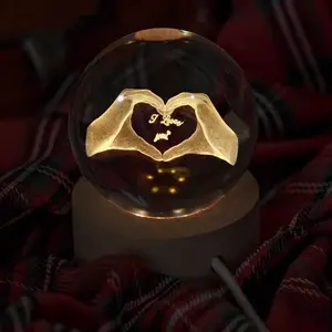 Heart Shaped Crystal Ball Night Light, USB Plug-in Desktop Decoration, Creative Decorative Night Light for Home Decor, Gift for Girlfriend, LED Mood Light