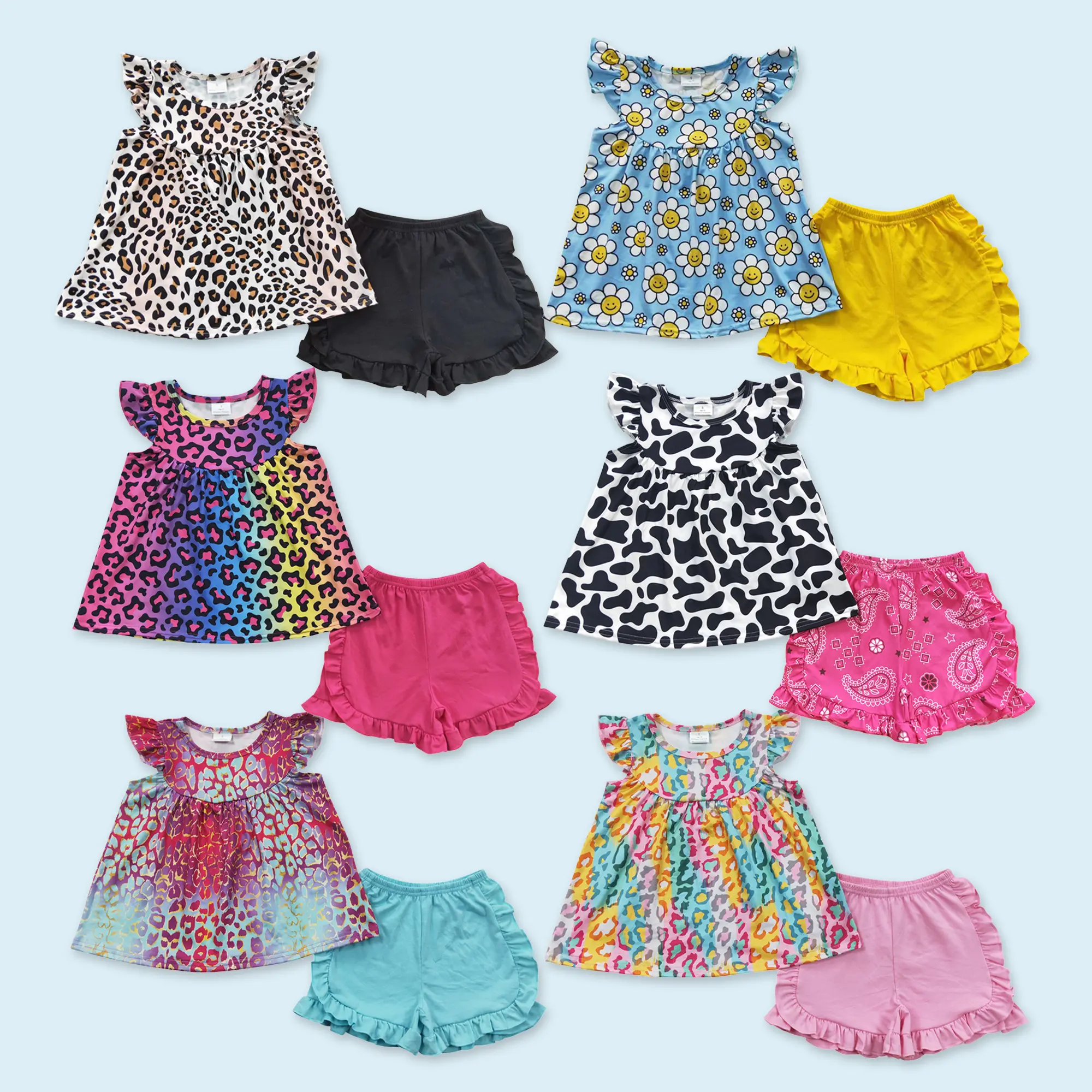 Leopard top matching shorts girls summer boutique clothes