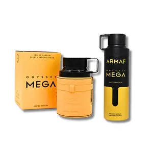 Armaf Men's Odyssey Mega Multi-Pack - Eau De Parfum (3.4fl.oz), Body Spray (6.8fl.oz) with Captivating Scent, Citrus Musk Amber Notes
