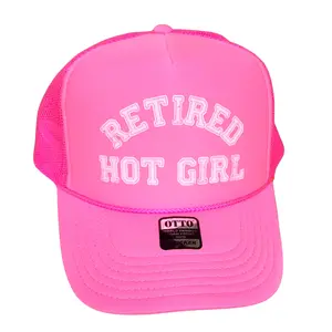 Otto Retired Hot Girl Funny Trucker Hat, Foam Front, Mesh Back, Adjustable Snapback, Neon, Camo