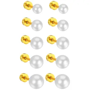 OIDEA Imitation Pearl Ball Ear Stud Earrings Set, Stainless Steel Round Cartilage Studs for Women, Available in Multiple Sizes