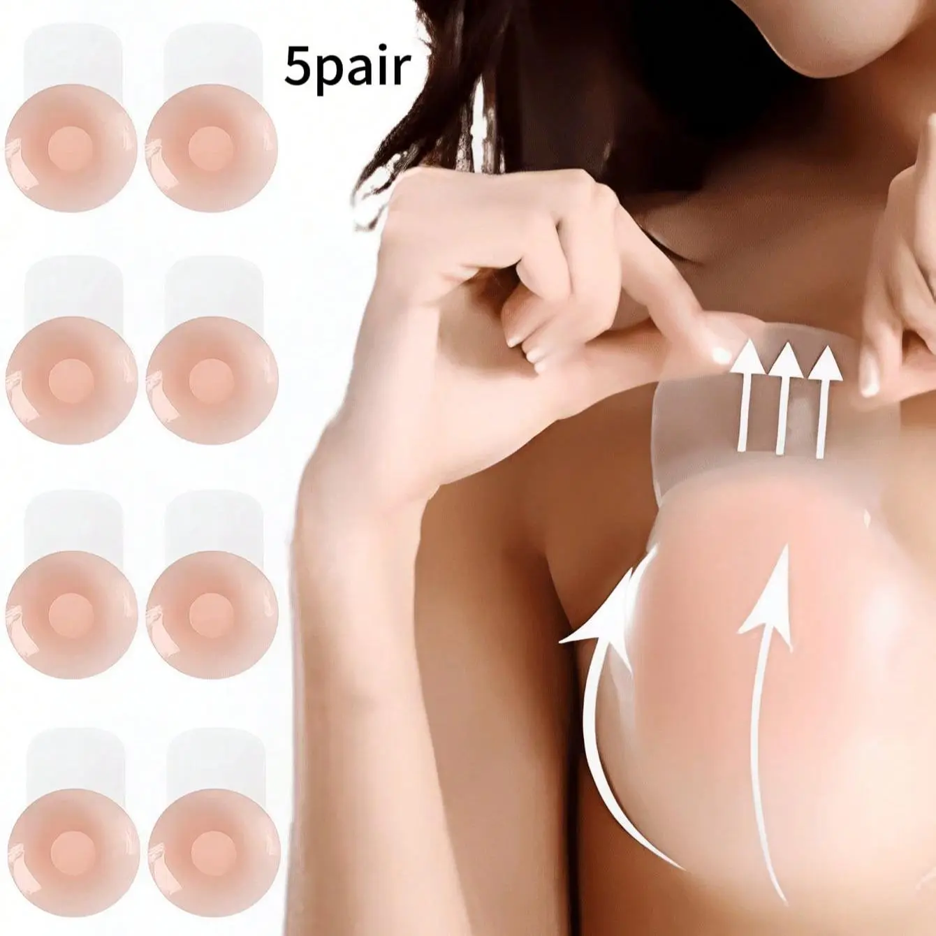 5 Pairs of Women's Reusable Liftable Sticky Bra Pads Nipple Covers, Invisible Bra Accessories, Perfect for Backless, Comfortable and Reliable Adhesive Solution, Silicone Nipple Covers Reusable