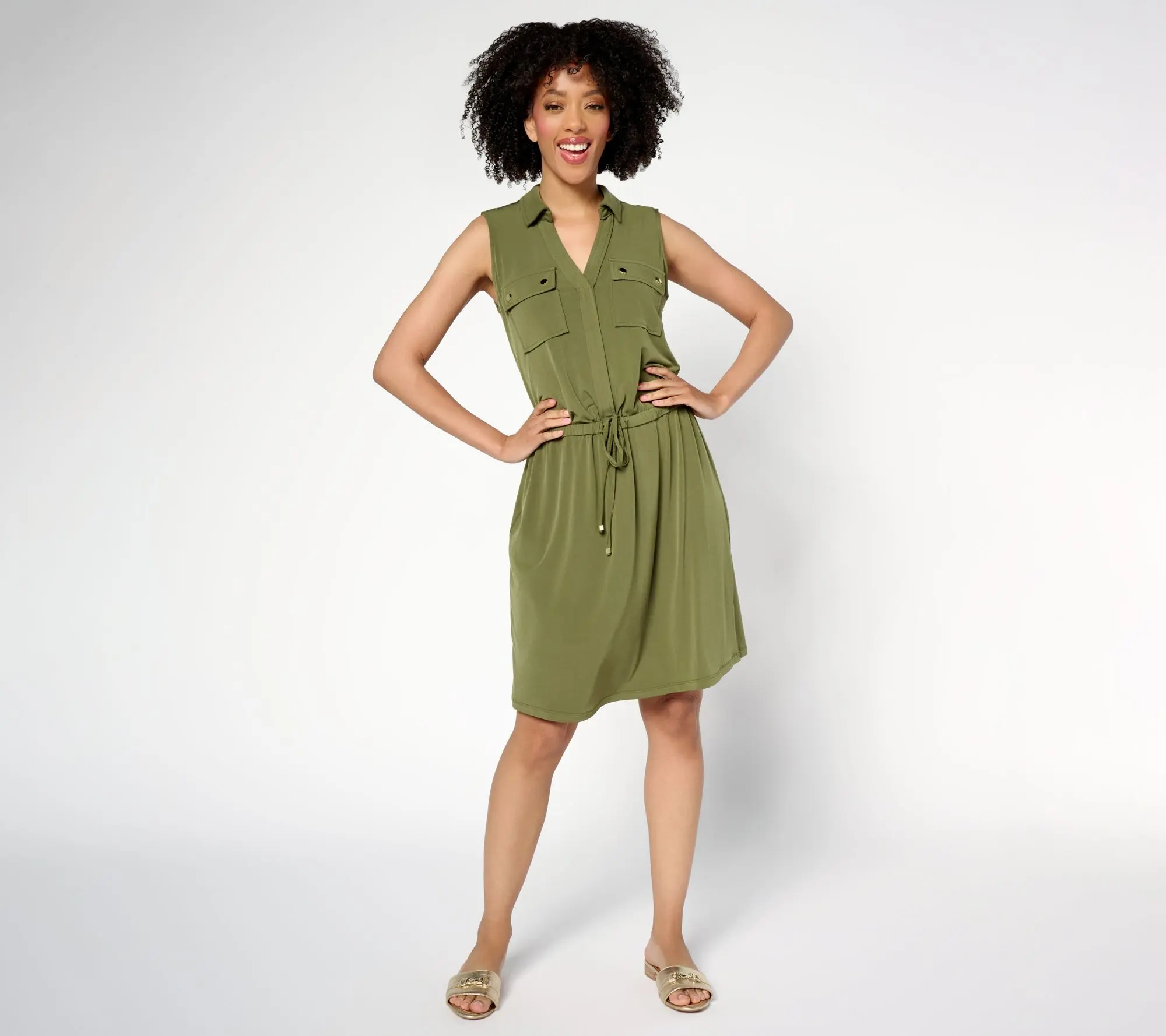 Susan Graver Every Day Regular Liquid Knit Drawstring Waist Dress
