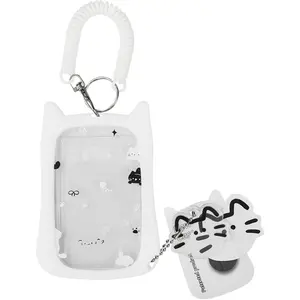 Cat-shaped photo card holder and keychain—Adorable transparent photo card holder and keychain with a pendant, suitable for protecting public transport cards, student cards, and photos.