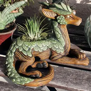 Creative Wood Dragon Design Succulent Pot, Cute Dragon Design Succulent Planter, Desktop Decoration Ornament for Home Garden Office, Home Decor, Outdoor Planters, Veggie Shaped Pots, Carving, Designed for Home, Dragon Motif, Resin Flower Pot, Unique Pots