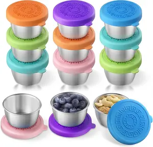 12 Pack Salad Dressing Container, 1.6Oz Leakproof Sauce Containers Stainless Steel Condiment Containers with Lids, Sauce Cups for Travel Picnics and Lunch Boxes