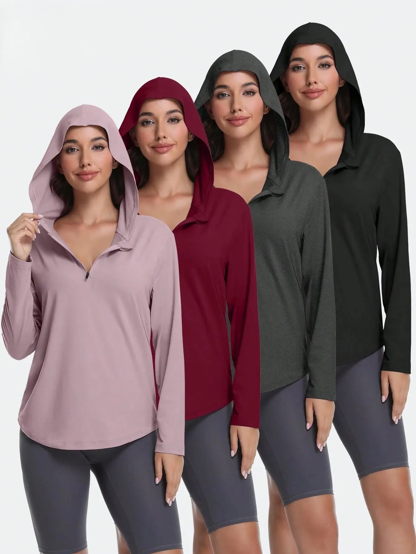 Women's 4-Piece Set Half-Zip Hooded Sports T-Shirt Multi-Color Long-Sleeve Activewear for Fitness & Casual Wear Versatile & Comfortable