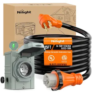 Nilight 50A 15FT Heavy-Duty Generator Extension Cord & Power Inlet Box, 125/250V 6/3+8/1 Gauge STW ETL Listed, NEMA 14-50P/SS2-50R Twist Lock Connector, Pure Copper Weatherproof for RV Outdoor Use
