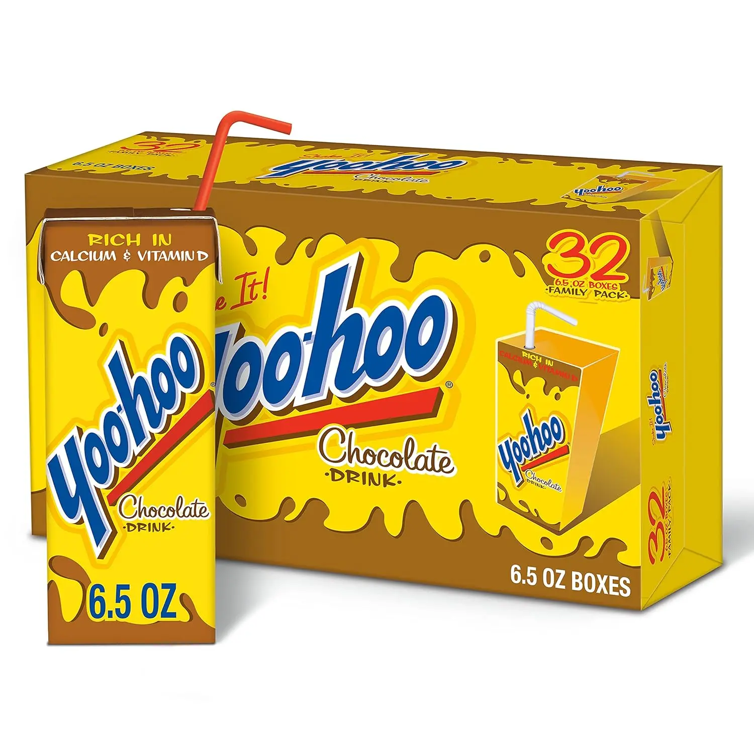 Yoo-hoo Rich Chocolate Milk-Based Beverage, Fat-Free, 6.5 fl oz Individual Boxes, 32-Pack