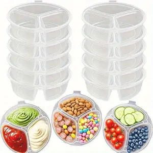 3 Compartment Sealed Disposable Food Containers with Lids, Leak Proof High Quality Plastic, Ideal for Meal Prep, Picnics, Parties, Takeout, Clear Plastic Stackable, Stackable Lunch Container