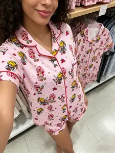Strawberry Girl Rainbow Summer Pajama Set, Cute Button Front Two-Piece Pajamas, Soft Comfortable Sleepwear for Women, All Seasons