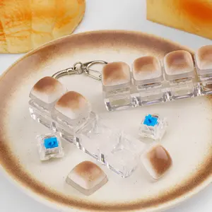 Caramel Bread 4 Keys Keyboard Fidget Keychain, Silent Stress Relief Finger Clicker Decompression Toy, Anxiety Relief Sensory Gadget, Portable Backpack Pendant Accessory, Ideal Stress Relief Gift for Adults, Women and Men  3