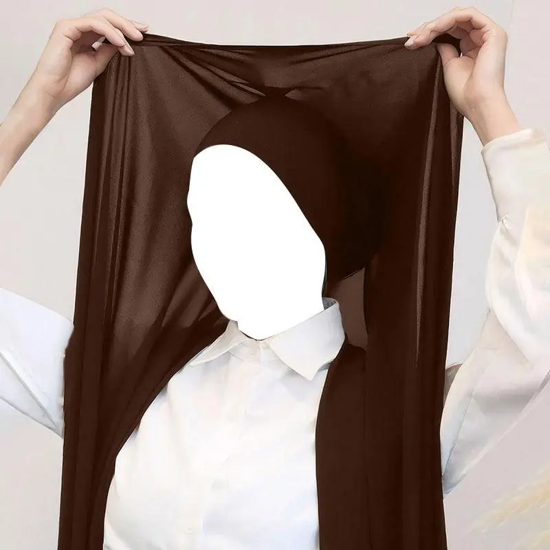 Women's Quick Hijab Set - 2-Piece Crinkle Breathable Chiffon Solid Brown Scarf (70x175cm) & Adjustable Inner Bonnet with Secure Drawstring, Lightweight, No Ironing, for Casual Wear, All Seasons, 70*175Cm