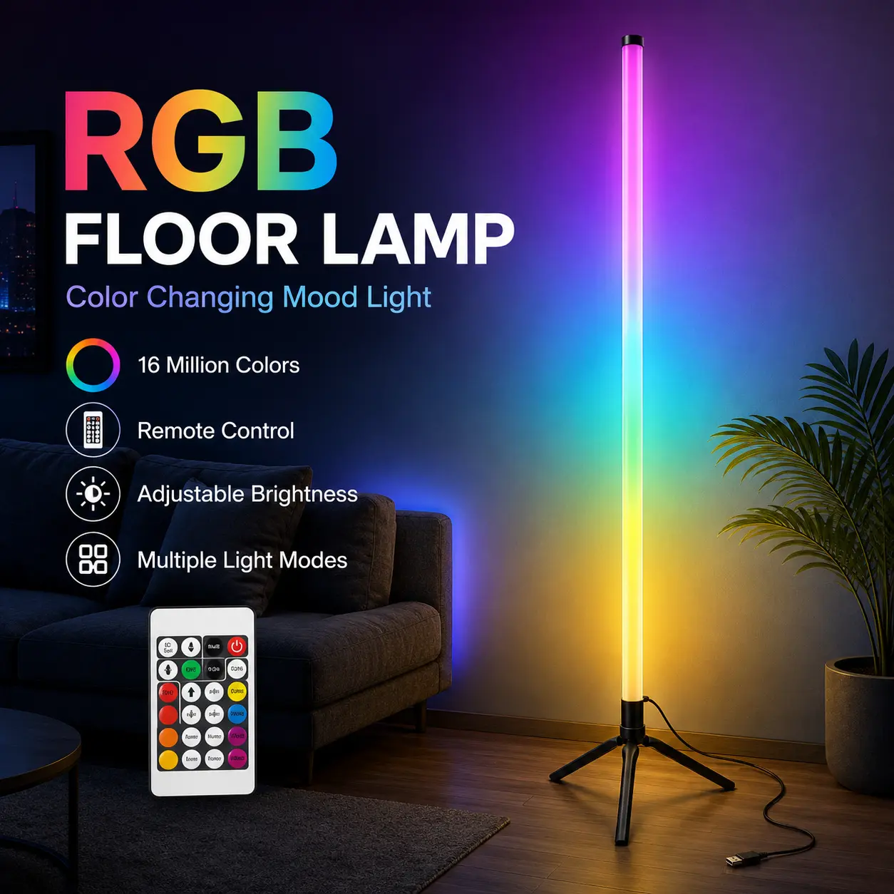 1/2PCS RGBIC Corner Floor Lamp, Triangle-Base LED Wall-Wash Light with App & Remote Control, Custom Colors, Dimming and Timer for Bedroom, Living Room & Gaming Setup