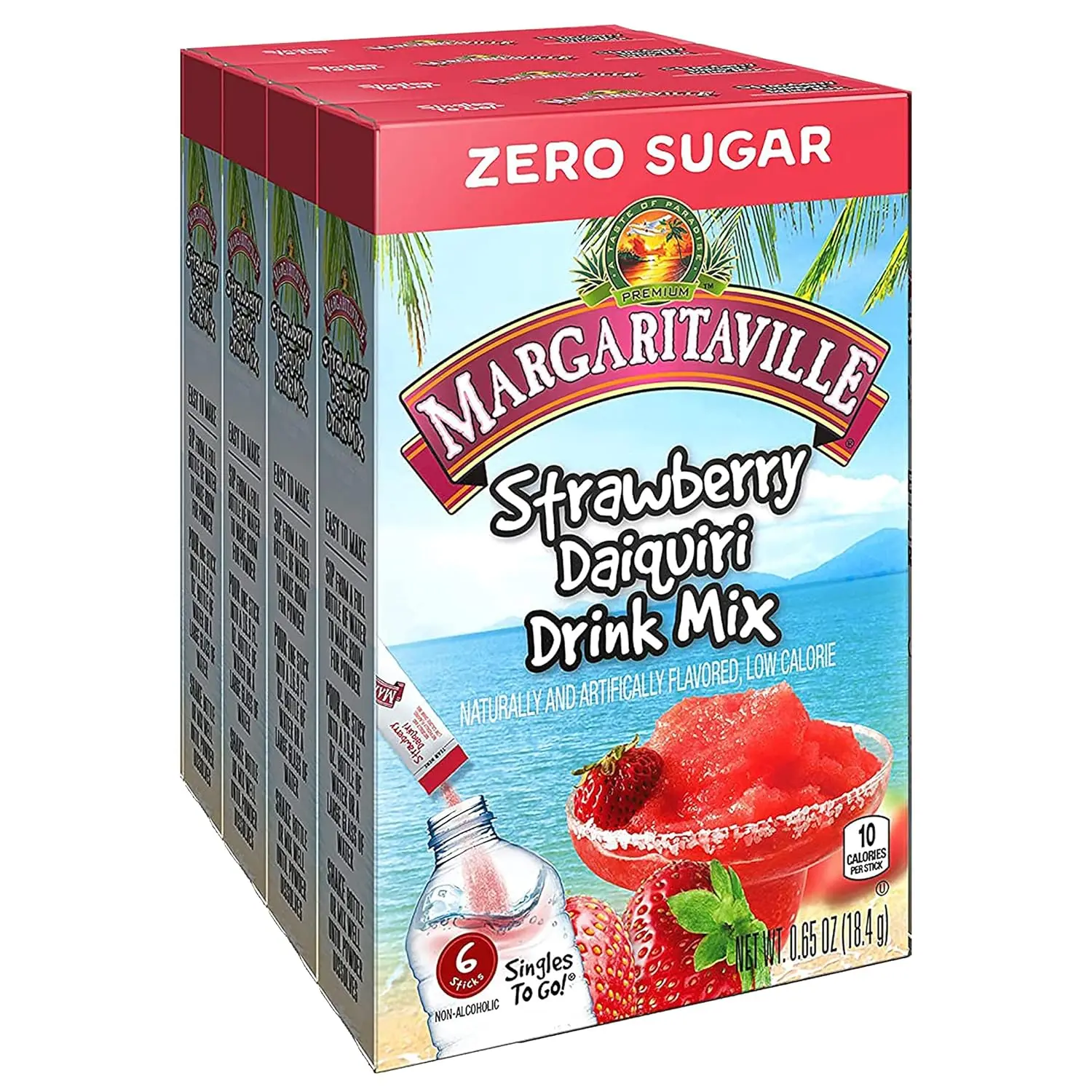 Margaritaville Singles To Go Water Drink Mix - Strawberry Daiquiri Flavored, Non-Alcoholic Powder Sticks (4 Boxes with 6 Packets Each - 24 Total Servings), 0.65 Ounce (Pack of 4)
